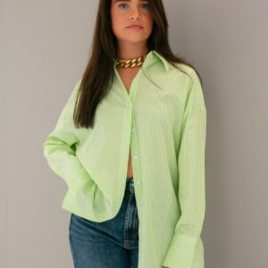 The Perfect White/Green Boyfriend Fit Blouse