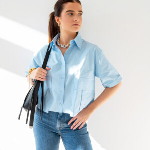 The PERFECT Lyon Cropped Blouse Blue